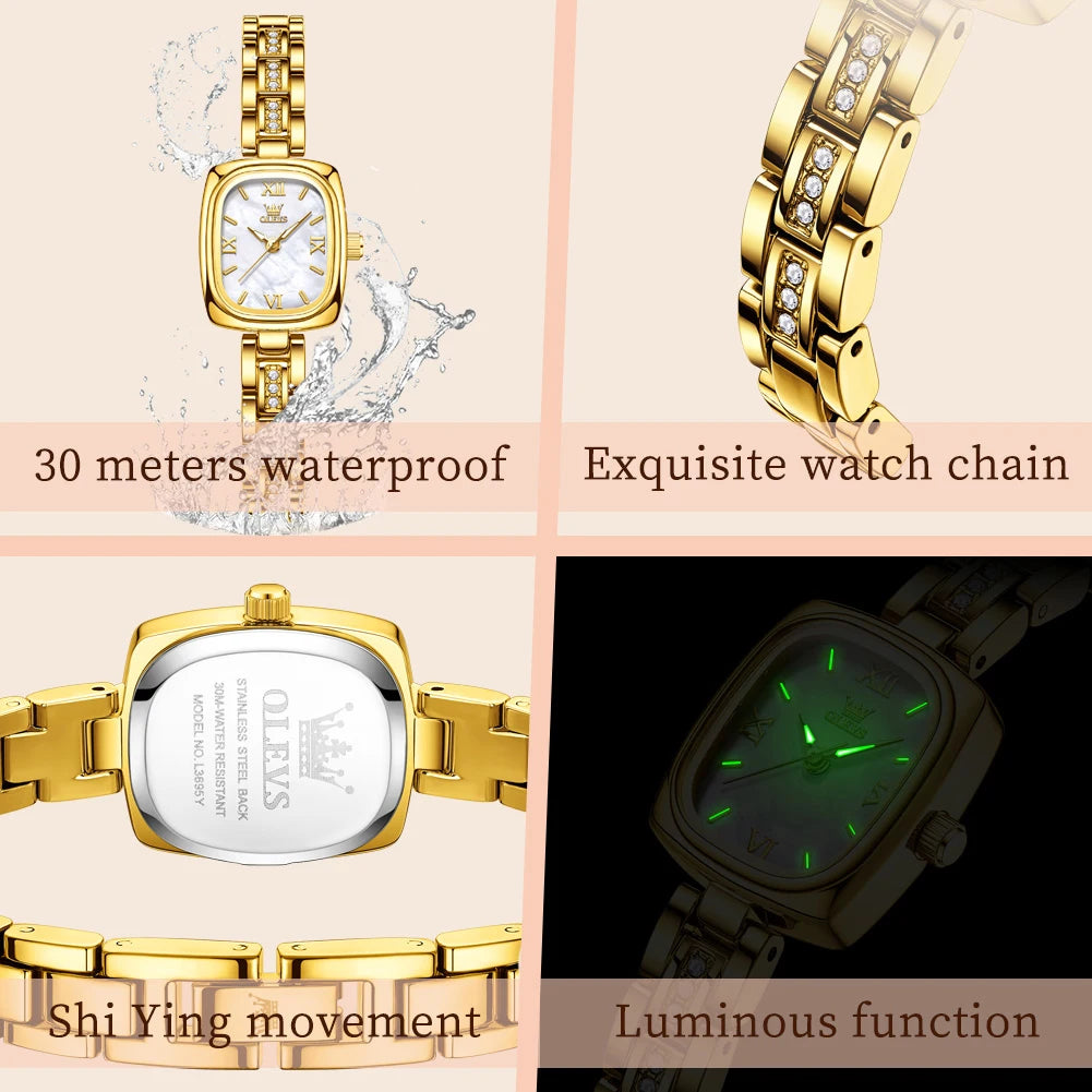 OLEVS Women's Luxury Square Bracelet Luminous Waterproof Quartz Dress Watch