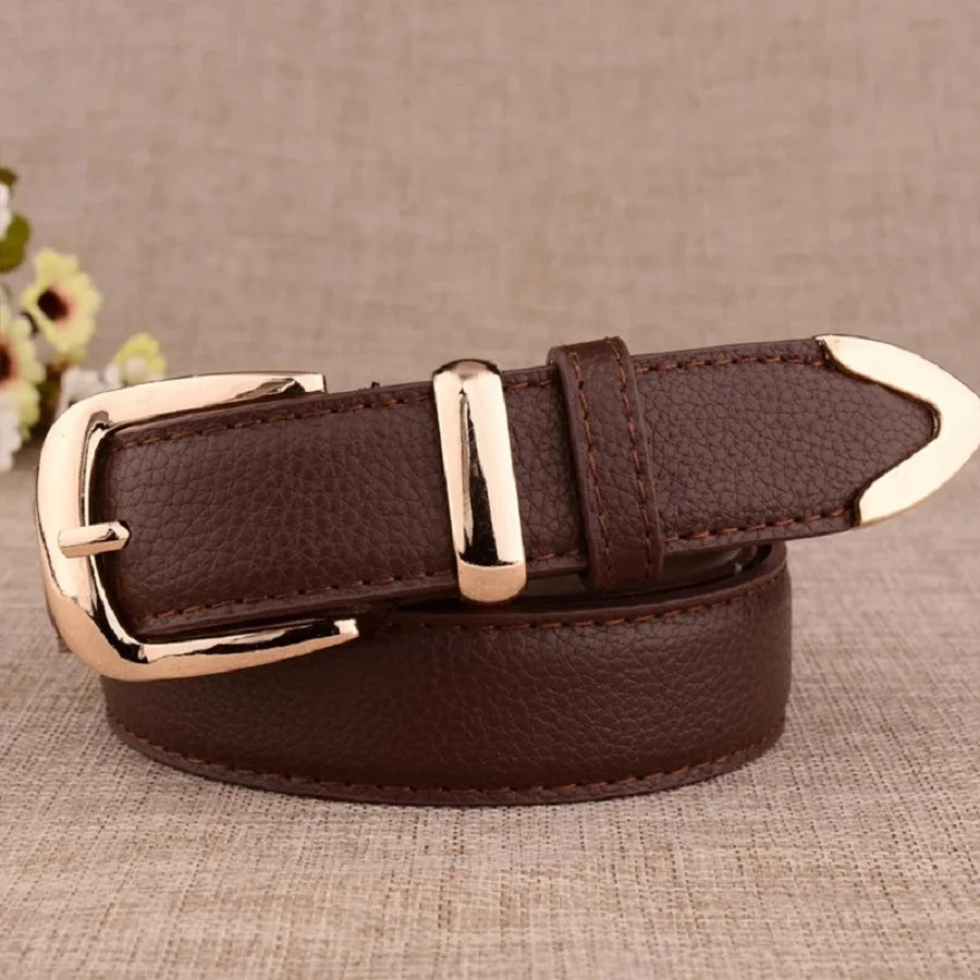 Women's Vintage Pin Buckle PU Leather Trouser Belt — Solid Casual Waistband