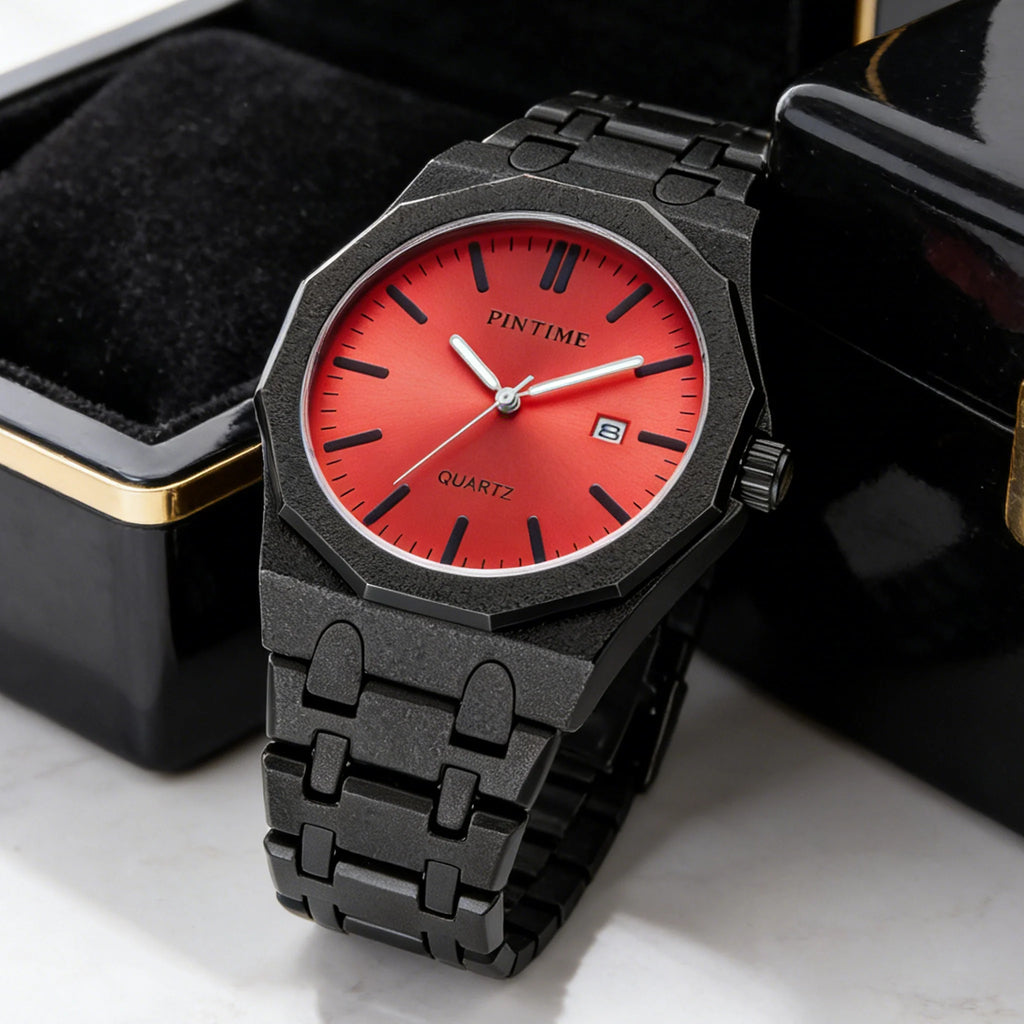 Men's 12-Sided Multicolour Quartz Watch — Auto Date Alloy Bracelet Wristwatch