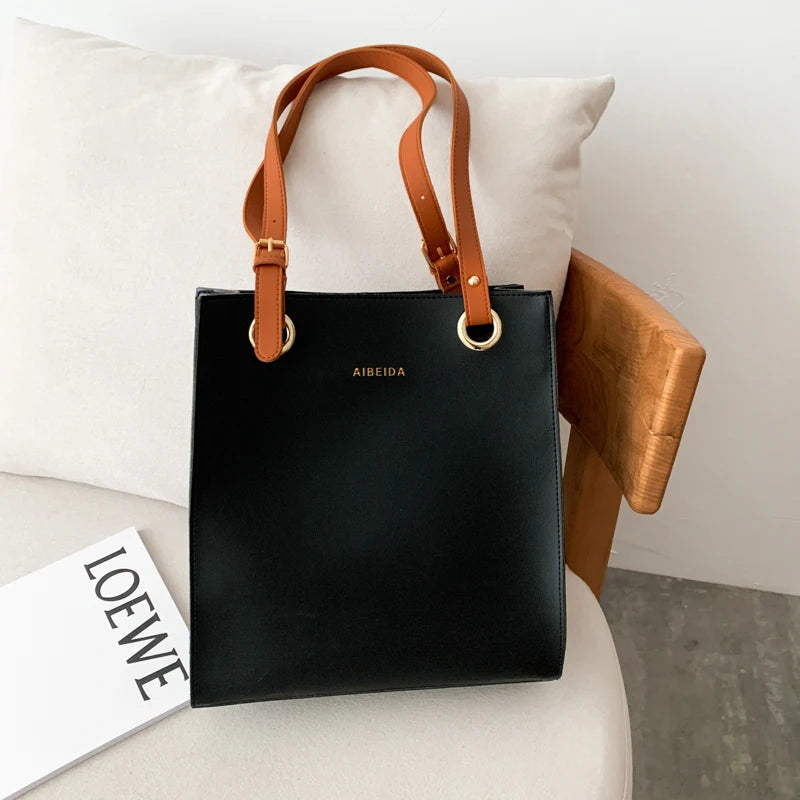 Women's Large Designer Tote Handbag — PU Leather Top Handle Shoulder Bag