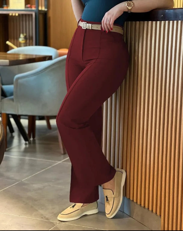 TrendLux Women's High Waist Straight Leg Work Pants – Slim Fit Elegant Trousers