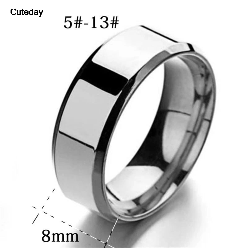 Men's Stainless Steel Band Rings — Black, Gold & Silver Simple Wedding Bands (US Sizes 6–13)