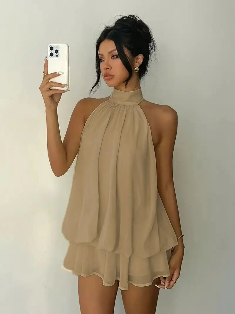 Women's Polyester Backless Slim-Fit A-Line Beach Dress