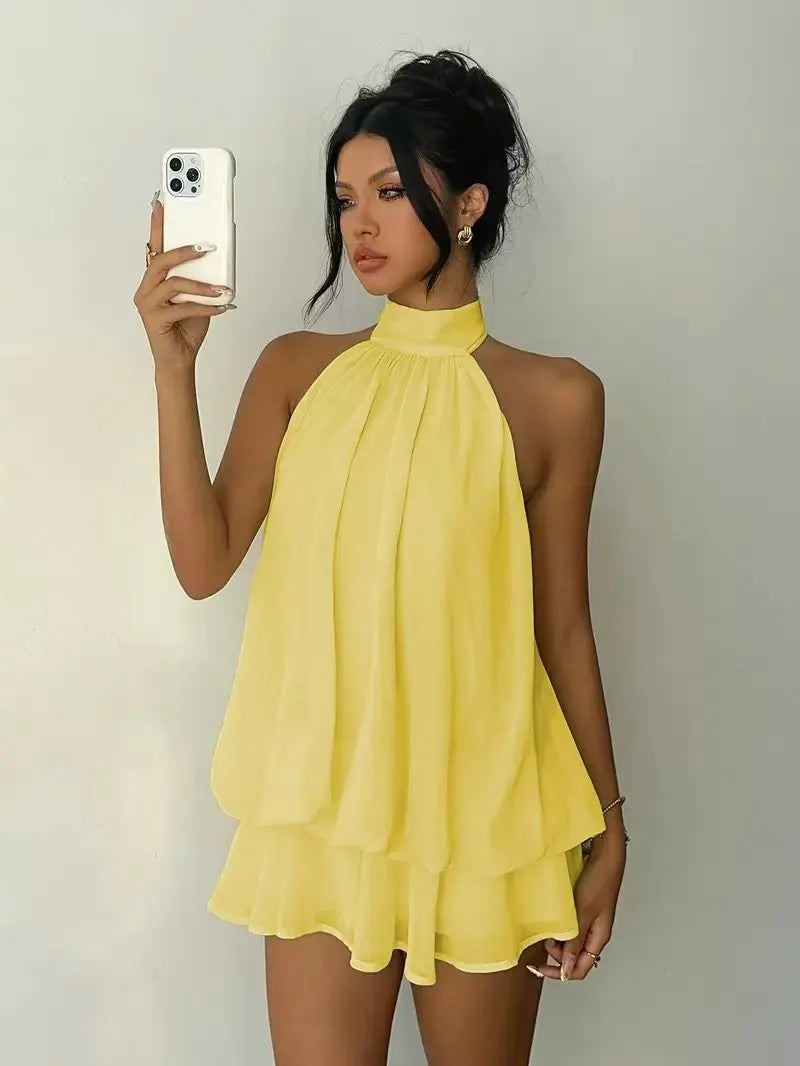 Women's Polyester Backless Slim-Fit A-Line Beach Dress