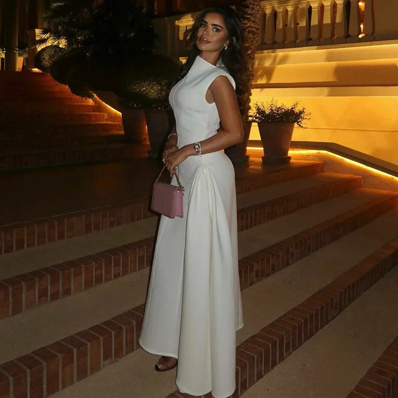 Women's Polyester Sleeveless Solid A-Line Prom & Party Dress