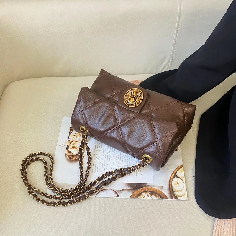 Women's Luxury Lingge Pattern PU Leather Crossbody Bag — Designer Underarm Shoulder Handbag