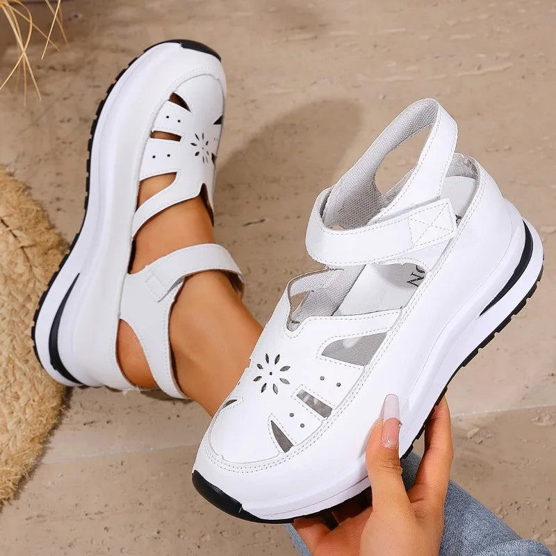 Women's Closed Toe Wedge Sandals — Buckle Strap Office & Career Summer Shoes
