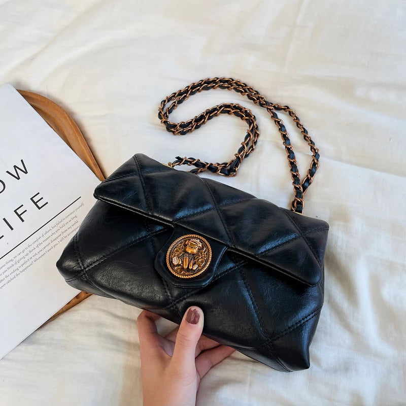 Women's Luxury Lingge Pattern PU Leather Crossbody Bag — Designer Underarm Shoulder Handbag