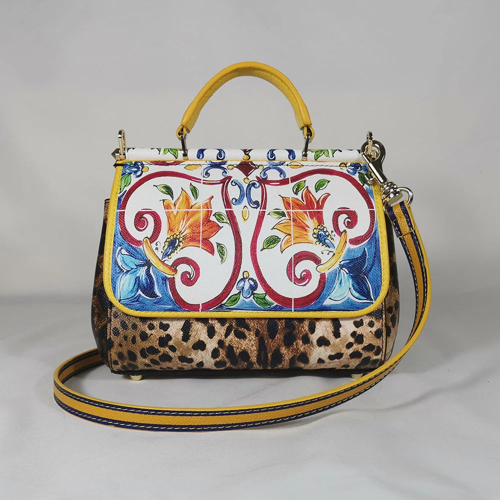 Women's Rose Leather Crossbody Tote Bag — Lady Shoulder Handbag in Yellow & More