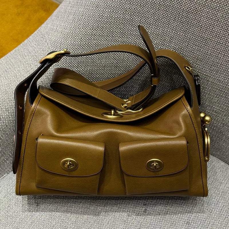Women's Vintage PU Leather Shoulder Bag — Large Capacity Multi-Pocket Zipper Commuting Bag