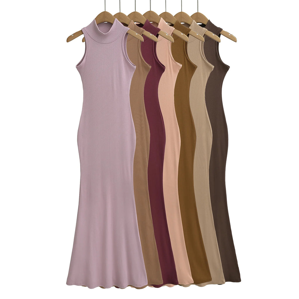 Women's Turtleneck Knit Bodycon Ankle-Length Maxi Dress