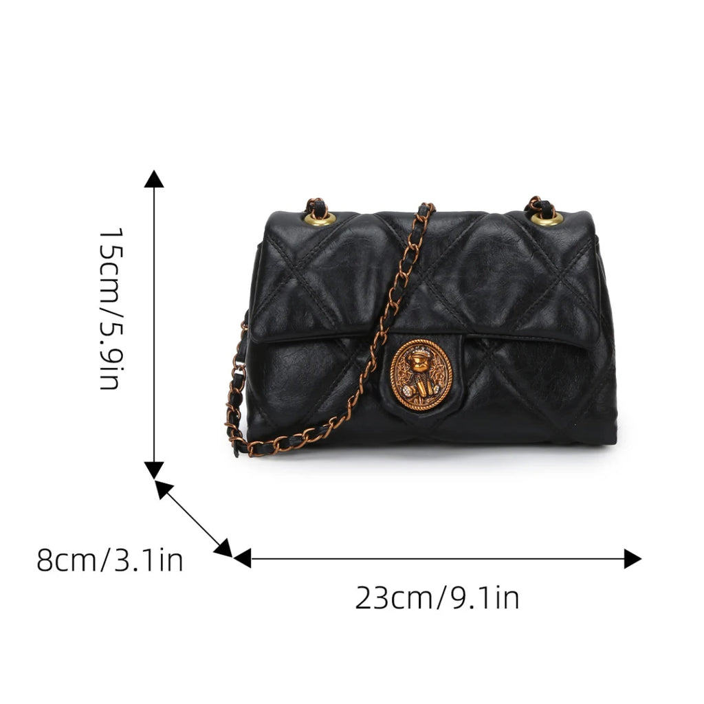 Women's Luxury Lingge Pattern PU Leather Crossbody Bag — Designer Underarm Shoulder Handbag