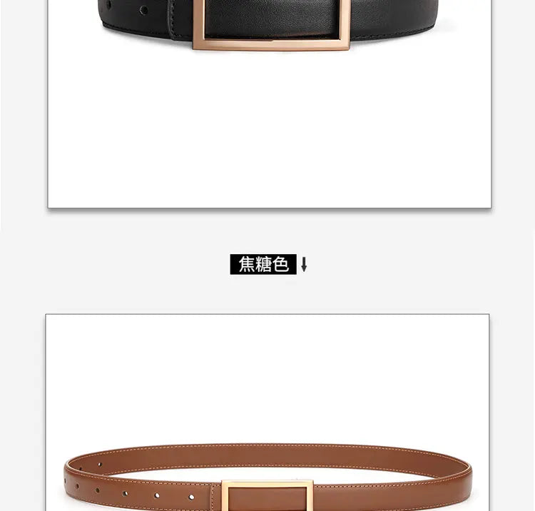 Women's Genuine Leather Belt — Metal Buckle Strap for Jeans & Dresses