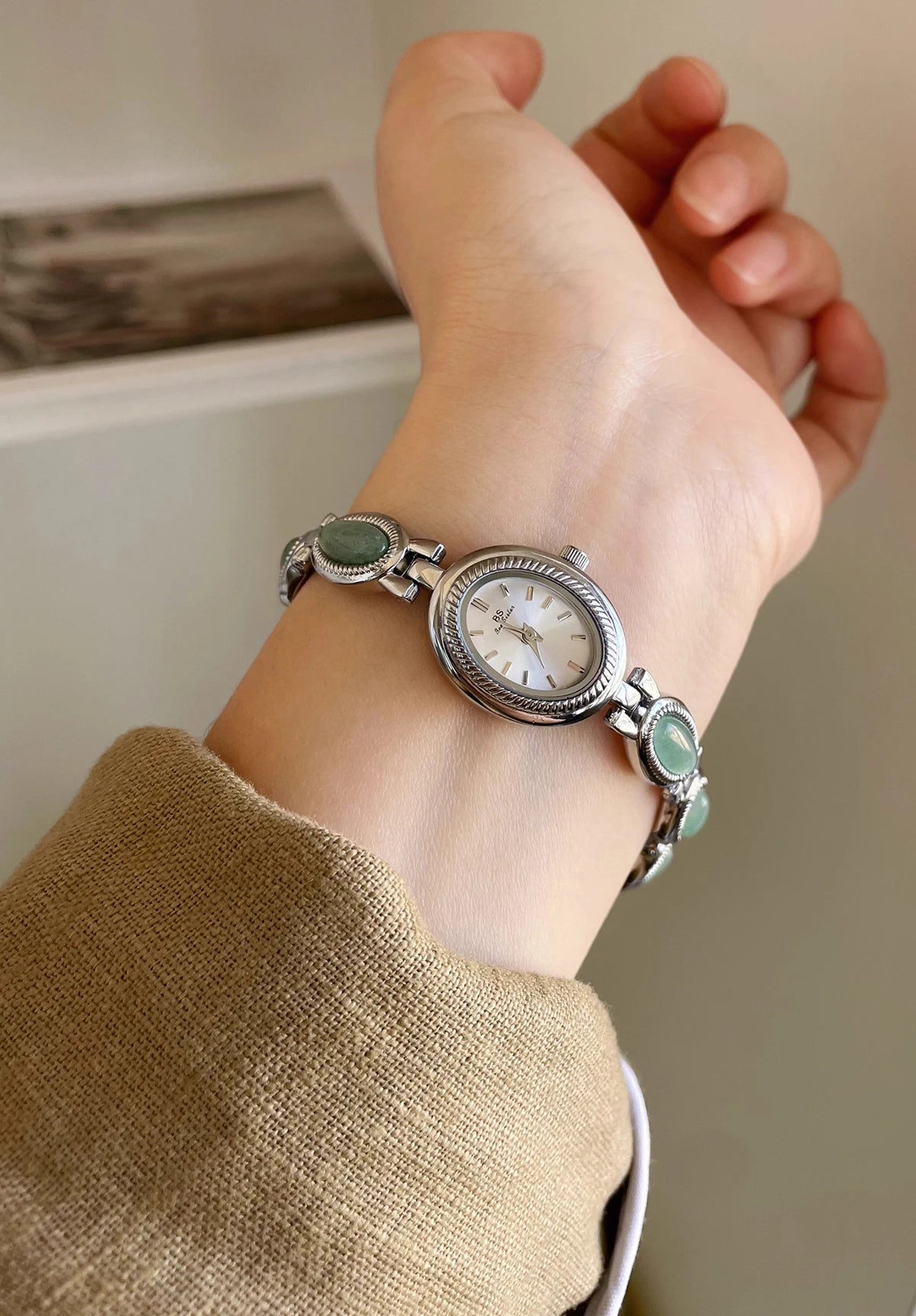 Women's Luxury Jade Green Jewelry Bracelet Quartz Dress Wristwatch