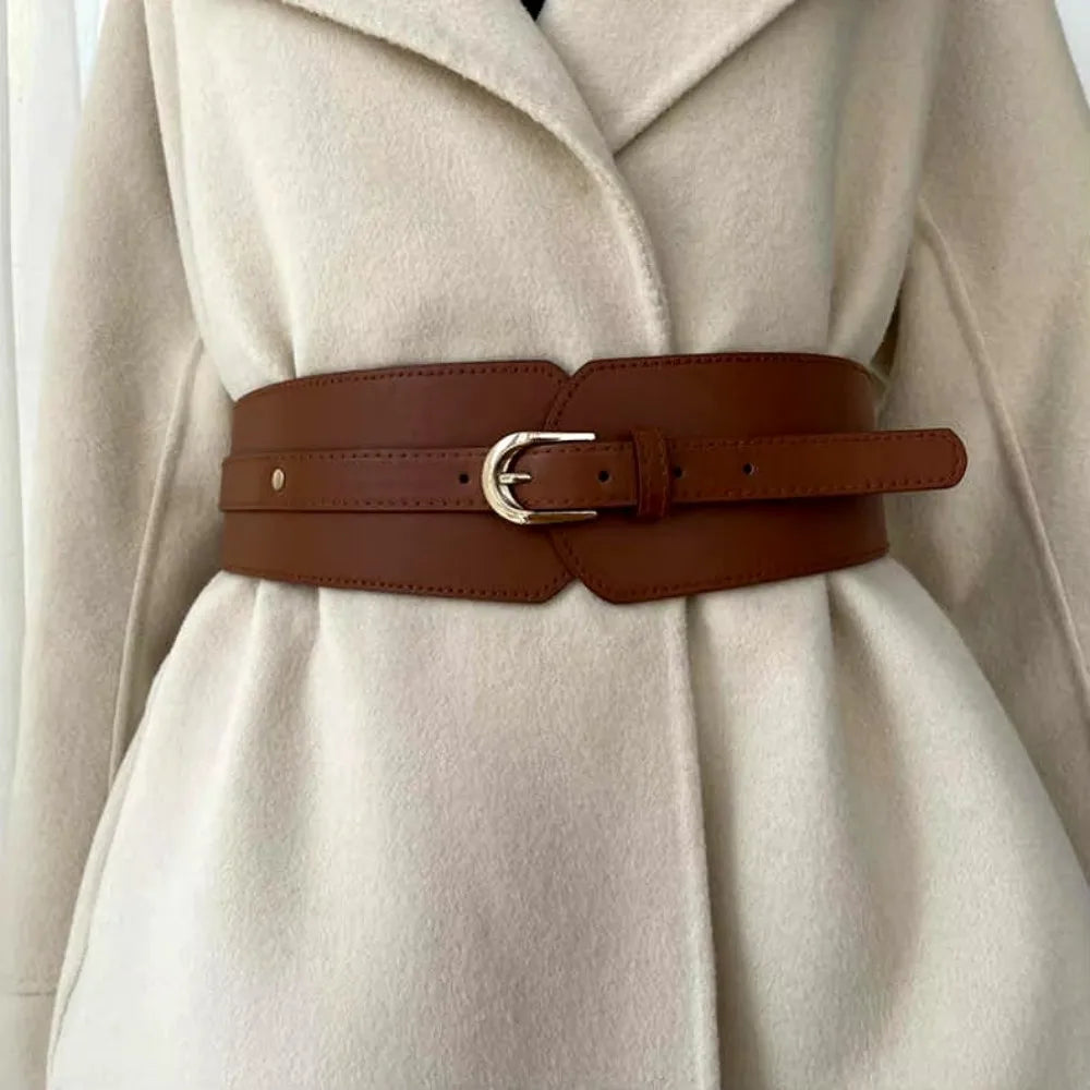 Women's Adjustable Corset Waist Belt — Wide PU Leather Cummerbund Waistband