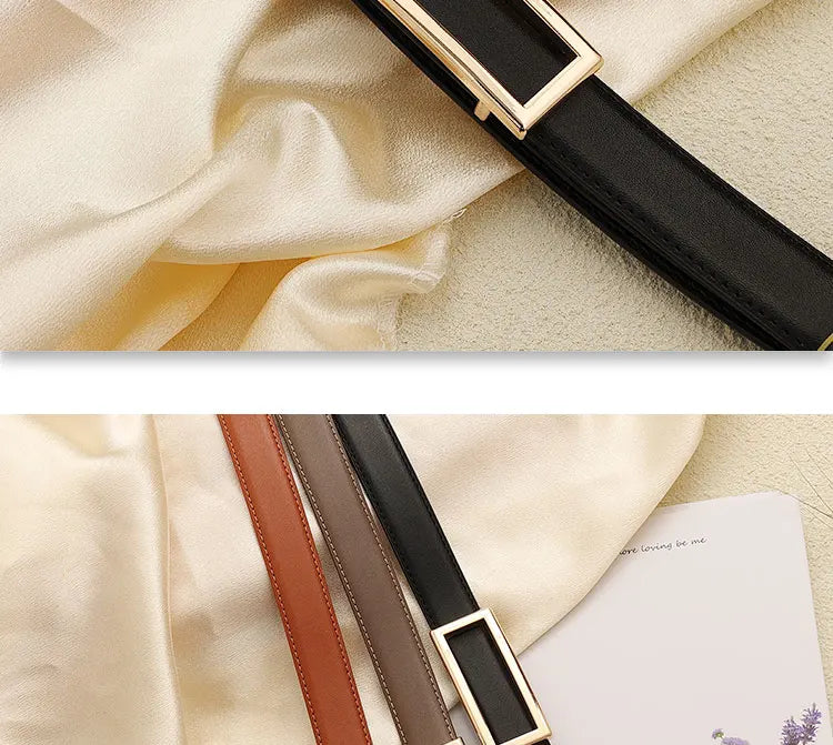 Women's Genuine Leather Belt — Metal Buckle Strap for Jeans & Dresses